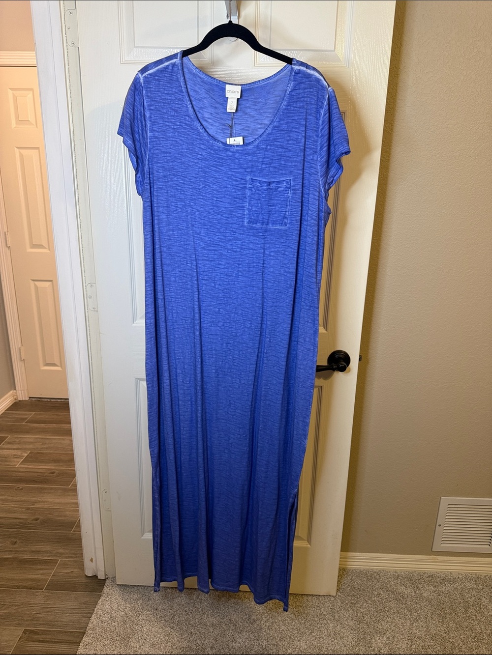 Chico's Nikko Blue Short-Sleeve Pigment Dyed Maxi Dress
